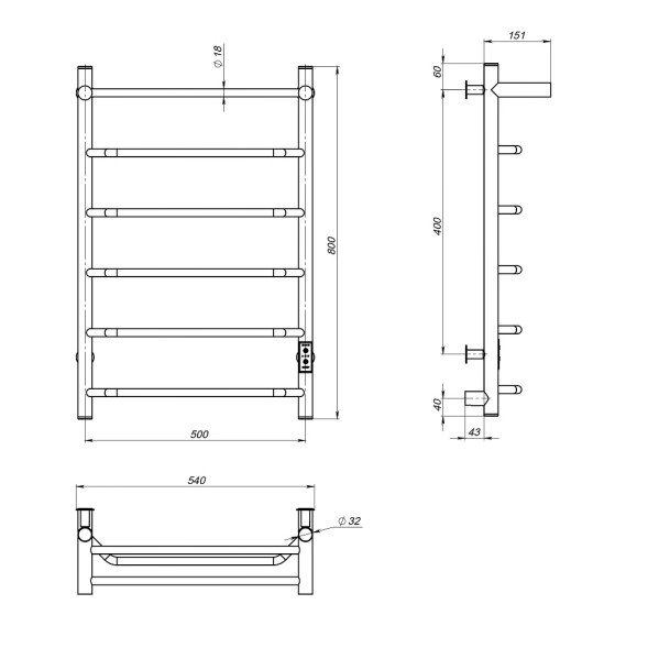 Полотенцесушитель MIXLINE MIRA  80х50 (таймер, 336 Вт, 5 перекладин + ПОЛКА) электрический БЕЛЫЙ - ML-556356 