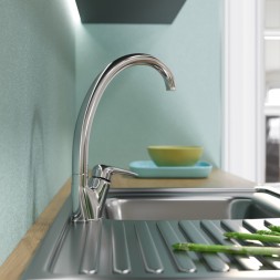 Смеситель для кухни 40k MIXLINE ML08-032 высокий излив б/отв боковая п/гайку (без подводки) - ML08-032