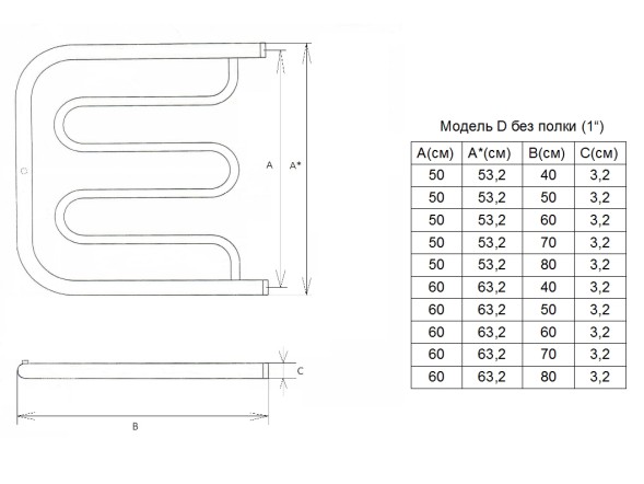 Полотенцесушитель водяной ДВИН D фокстрот 50/50 без полки, полированный (4627085890232)