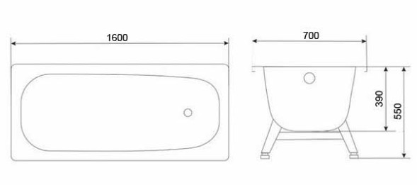 Ванна стальная Loranto 160х70х39 в комплекте с ножками (85365)