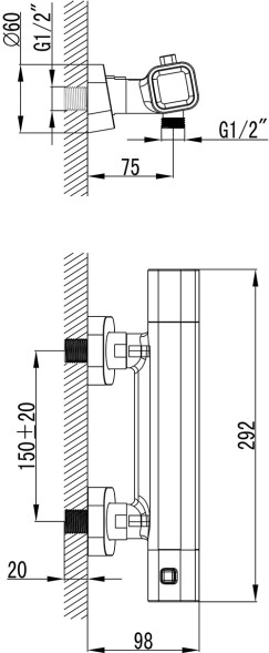 Смеситель для душа Ravak 10° Termo 300 TD 033.00/150 с термостатом, хром (X070102)