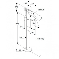 Смеситель для ванны KLUDI BOZZ напольный, хром (385900576)