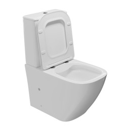 Унитаз-компакт безободковый WAVE QUADRO гориз, нижн, 2-кн.арм, сид. дюропл, м/л, быстр, БЕЛЫЙ глянец - 552974