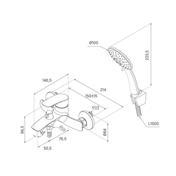 Смеситель для ванны 35к Milardo RORBL00M02 &amp;quot;Rora&amp;quot; с душ. аксессуарами, ЧЕРНЫЙ матовый - RORBL00M02 
