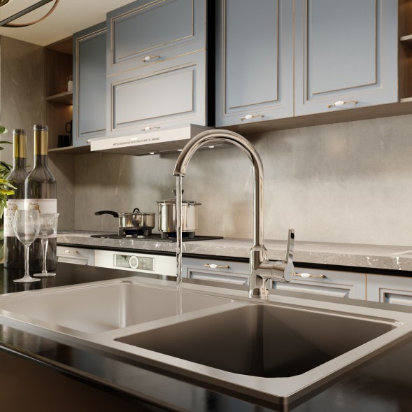 Смеситель для кухни 35k MIXLINE ML22-032 &amp;quot;Round&amp;quot; высокий излив боковая ручка - ML22-032 