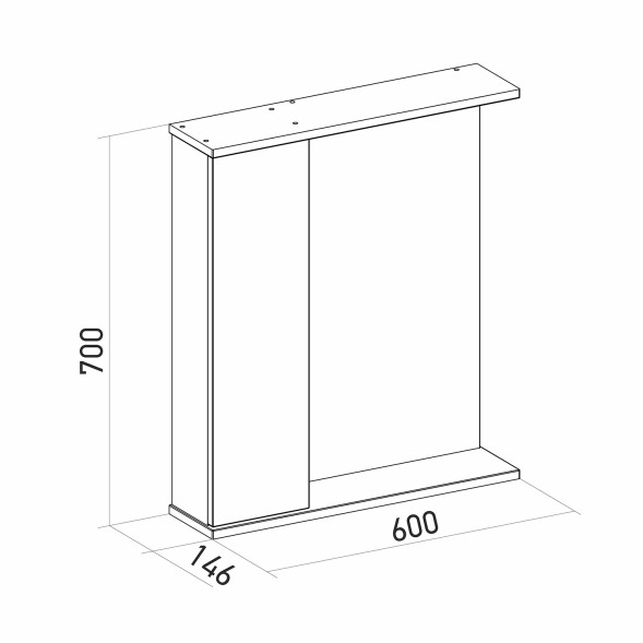 Зеркальный шкаф &amp;quot;Лайн-60&amp;quot; левый с подсветкой (ПВХ) - 553010 