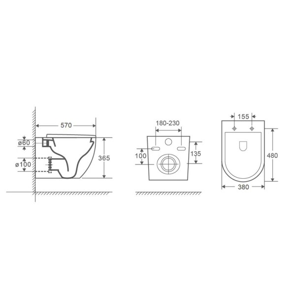 Унитаз подвесной Azario Deya 570х390х355 безободковый, с сиденьем микролифт (AZ-2115)