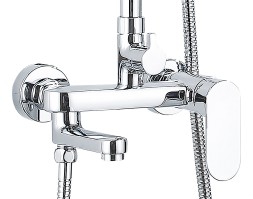 Душевая колонна Azario ARIZONA со смесителем для ванны, с поворотным изливом, прямоугольная, хром (AZ-20S)