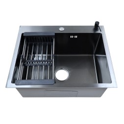 Кухонная мойка AZARIO NICOLE (500*500*220) нержавеющая сталь черная (сифон, диспенсер,коландер) (AZB5050N)