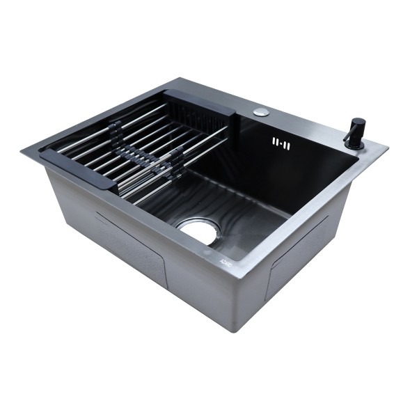 Кухонная мойка AZARIO NICOLE (500*500*220) нержавеющая сталь черная (сифон, диспенсер,коландер) (AZB5050N)