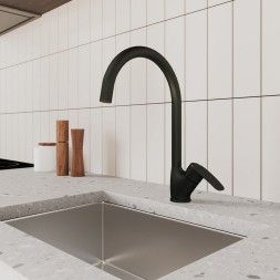 Смеситель для кухни 35к Milardo RORBL0JM05 "Rora" высокий пов. излив, п/гайку, ЧЕРНЫЙ матовый - RORBL0JM05