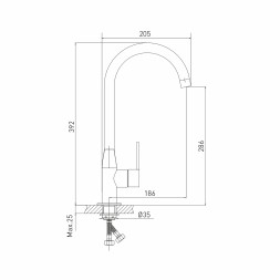 Смеситель для кухни 35k MIXLINE ML23-032 "Round Black" высокий излив боковая ручка ЧЕРНЫЙ - ML23-032