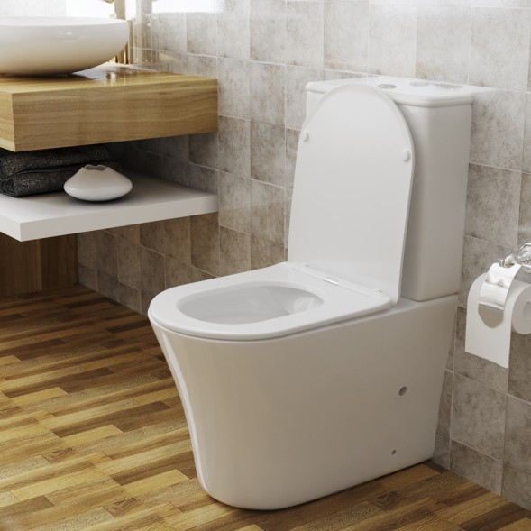 Унитаз-компакт безободковый WAVE TREND гориз, нижн, 2-кн.арм, сид. дюро, м/л, быстр, БЕЛЫЙ глянец - 551846 