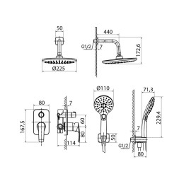 Душевая система 35к IDDIS RAYBL02i67 "Ray" лейка "Тропический душ", встраиваемая ЧЕРНЫЙ матовый - RAYBL02i67