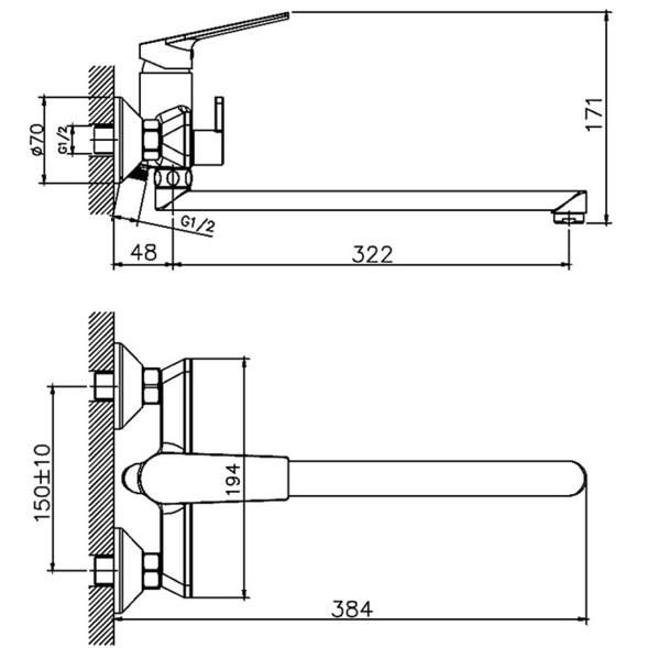 Смеситель для ванны и раковины 35к HB22533-3  HAIBA див корп L-нос оружейная сталь - HB22533-3 