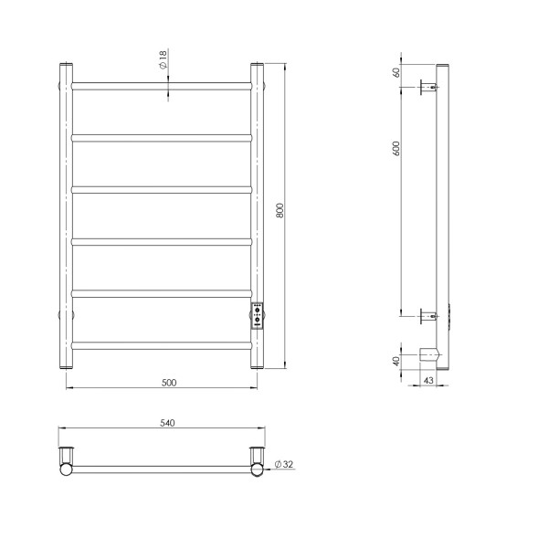 Полотенцесушитель MIXLINE VEGA  80х50 (таймер, 289 Вт, 6 перекладин) электрический ЧЕРНЫЙ - ML-556349 
