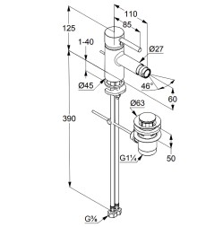 Смеситель для биде KLUDI BOZZ  DN 15 однорычажный, с донным клапаном, хром (385330576)
