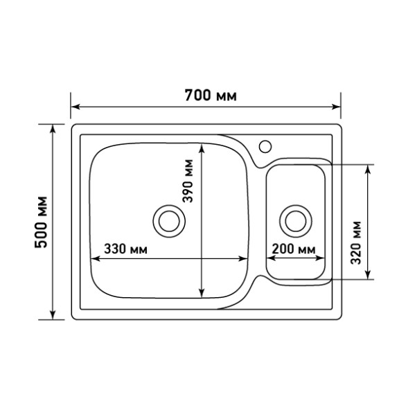 Мойка врез 70х50 (0,8) 2-х чаш вып 3 1/2 MIXLINE 18см с сифоном - 538197 