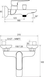 Смеситель для ванны Ravak CL 022.00/150 150 мм
