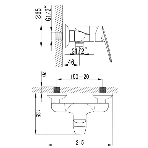 Смеситель для душа AZARIO TAVIRA с ручным душем, керамический картридж, хром (AZ-WKE33361C)
