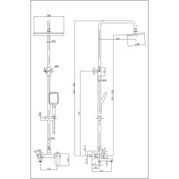 Душевая колонна Azario ARIZONA со смесителем для ванны, с поворотным изливом, прямоугольная, черный (AZ-20BS)
