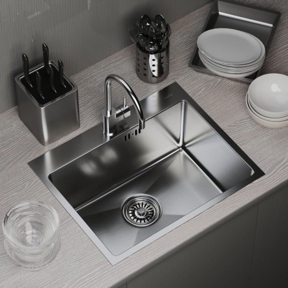 Мойка настол.монтаж 53х43 (3,0) вып 3 1/2  MIXLINE PRO 22см с сифоном (сатин) - 547233 