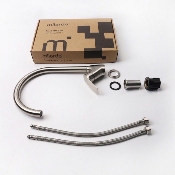 Смеситель для кухни 35к Milardo RORBN0JM05 &amp;quot;Rora&amp;quot;  высокий пов. излив, п/гайку, САТИН - RORBN0JM05 