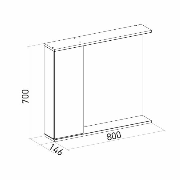 Зеркальный шкаф &amp;quot;Лайн-80&amp;quot; левый с подсветкой (ПВХ) - 553016 