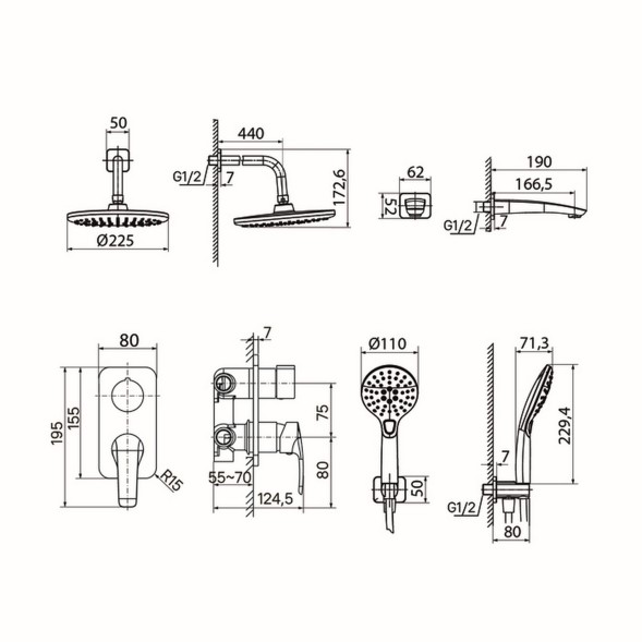 Душевая система 35к IDDIS RAYBL03i68 &amp;quot;Ray&amp;quot; лейка &amp;quot;Тропический душ&amp;quot;, встраиваемая,  ЧЕРНЫЙ матовый - RAYBL03i68 