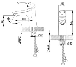 Смеситель для раковины AZARIO SINTRA керамический картридж, хром (AZ-WKF168042C)