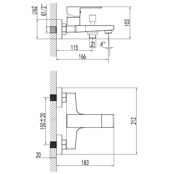 Смеситель для ванны и душа Azario EDDIE с ручным душем, керамический картридж, черный матовый (AZ-WQY238207PA)