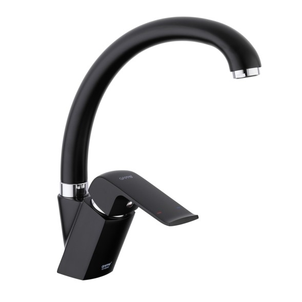 Смеситель для кухни 35к G4150 GAPPO высокий пов. излив, п/гайку, ЧЕРНЫЙ - G4150 