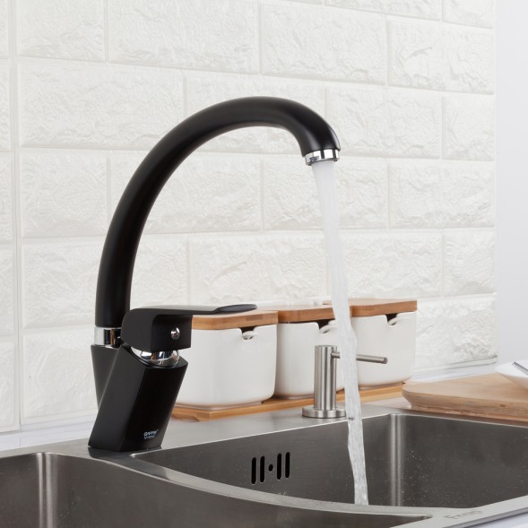 Смеситель для кухни 35к G4150 GAPPO высокий пов. излив, п/гайку, ЧЕРНЫЙ - G4150 