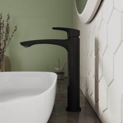 Смеситель для раковины 35к Milardo RORBL01M01 "Rora" высокий пов. излив, п/гайку,ЧЕРНЫЙ матовый - RORBL01M01