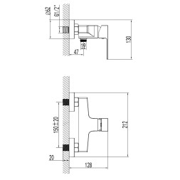 Смеситель для душа Azario EDDIE с ручным душем, керамический картридж, без излива, хром (AZ-WQY338207C)