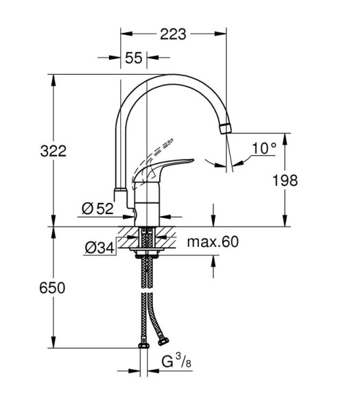 Смеситель однорычажный для мойки Euroeco, DN 15 (32752000)