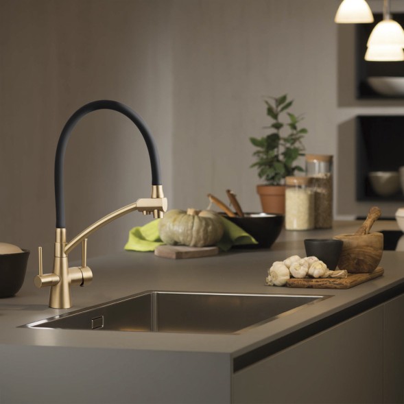 Смеситель для кухни 35к G4398-1 GAPPO гибкий излив, с вых. для питьевого фильтра, ЧЕРНЫЙ-Бронза - G4398-1 