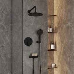 Душевая система 35к Milardo RORBL02M67 "Rora" лейка "Тропический душ" встраиваемая ЧЕРНЫЙ матовый - RORBL02M67