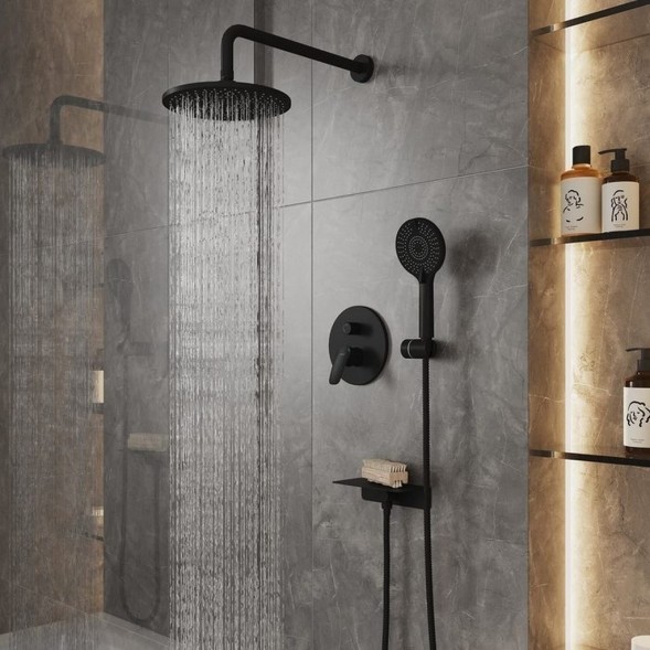 Душевая система 35к Milardo RORBL02M67 &amp;quot;Rora&amp;quot; лейка &amp;quot;Тропический душ&amp;quot; встраиваемая ЧЕРНЫЙ матовый - RORBL02M67 