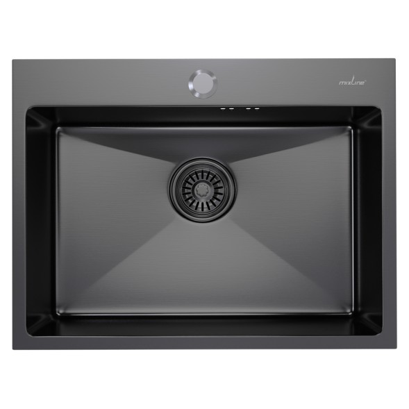Мойка настол.монтаж 60х45 (3,0) вып 3 1/2  MIXLINE PRO 22см с сифоном (черный графит) - 547236 