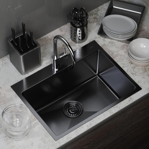 Мойка настол.монтаж 60х45 (3,0) вып 3 1/2  MIXLINE PRO 22см с сифоном (черный графит) - 547236 