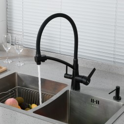 Смеситель для кухни 35к G4398-16 GAPPO гибкий излив, с вых. для питьевого фильтра, ЧЕРНЫЙ - G4398-16