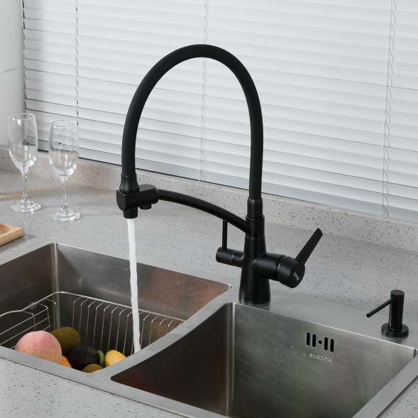 Смеситель для кухни 35к G4398-16 GAPPO гибкий излив, с вых. для питьевого фильтра, ЧЕРНЫЙ - G4398-16 