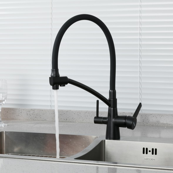 Смеситель для кухни 35к G4398-16 GAPPO гибкий излив, с вых. для питьевого фильтра, ЧЕРНЫЙ - G4398-16 