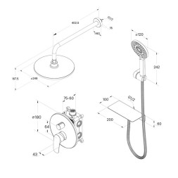 Душевая система 35к Milardo RORSB02M67 "Rora" лейка "Тропический душ" встраиваемая ХРОМ - RORSB02M67