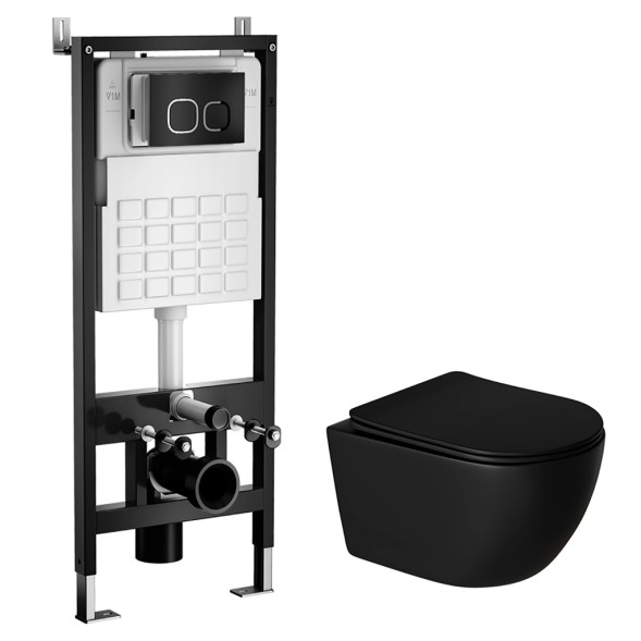 Комплект WAVE &amp;quot;Система инсталляции МЕХАНИКА+унитаз &amp;quot;ROUND&amp;quot; черный+квадратная кнопка A2 черная - 555982 