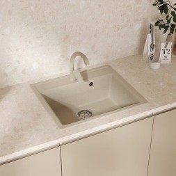 Мойкa ML-GMU04 УЛЬТРА прямоугольная, бежевый камень, 565*495 мм (глуб. чаши 175) - 00-001411