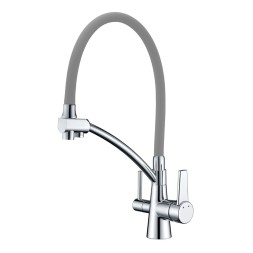 Смеситель для кухни 35к G4398-17 GAPPO гибкий излив, с вых. для питьевого фильтра, СЕРЫЙ-хром - G4398-17