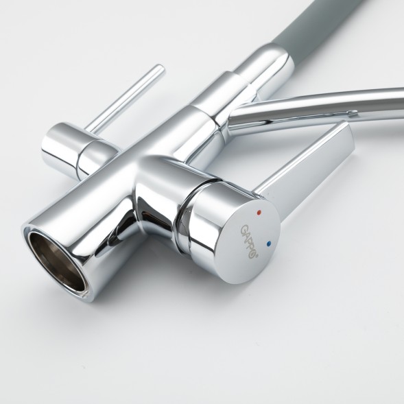 Смеситель для кухни 35к G4398-17 GAPPO гибкий излив, с вых. для питьевого фильтра, СЕРЫЙ-хром - G4398-17 