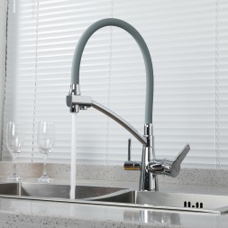 Смеситель для кухни 35к G4398-17 GAPPO гибкий излив, с вых. для питьевого фильтра, СЕРЫЙ-хром - G4398-17